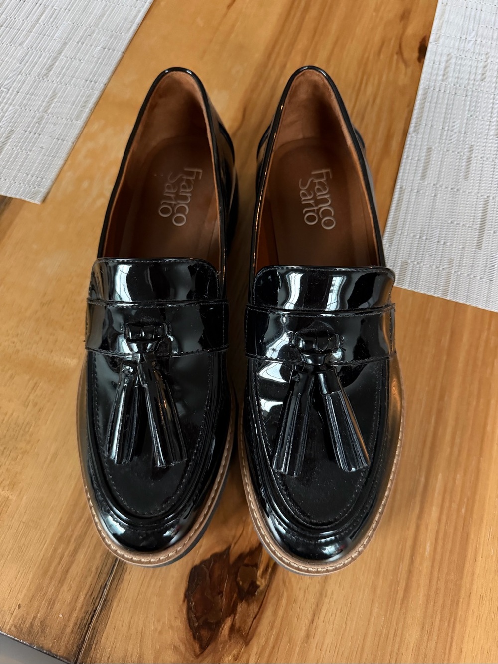 Franco Sarto Black Patent Tassel Loafers